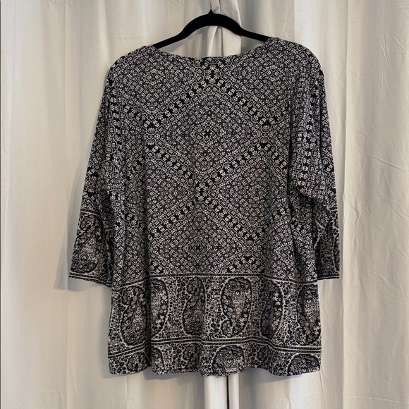 Lucky Brand Paisley Boho Peasant Top Womens 2X Blue White - Picture 3 of 7
